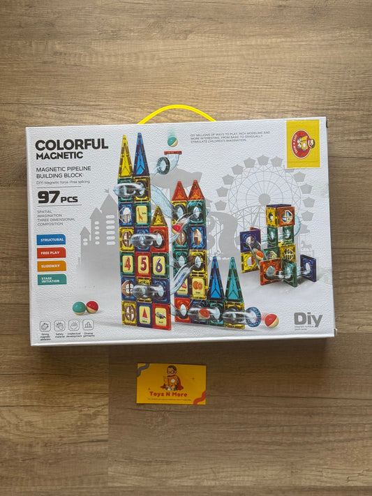 Colorful Magnetic Tiles with Tubes – STEM Building Set for Creative Kids