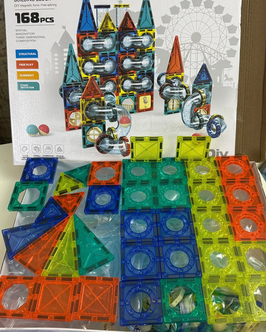 Colorful Magnetic Tiles with Tubes – STEM Building Set for Creative Kids